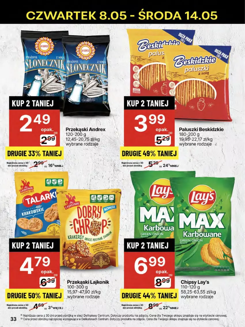 Gazetka promocyjna Delikatesy Centrum - Franczyza DC19 Czwartek - ważna 08.05 do 14.05.2025 - strona 33 - produkty: Beskidzki, Chipsy, Lajkonik, Rum