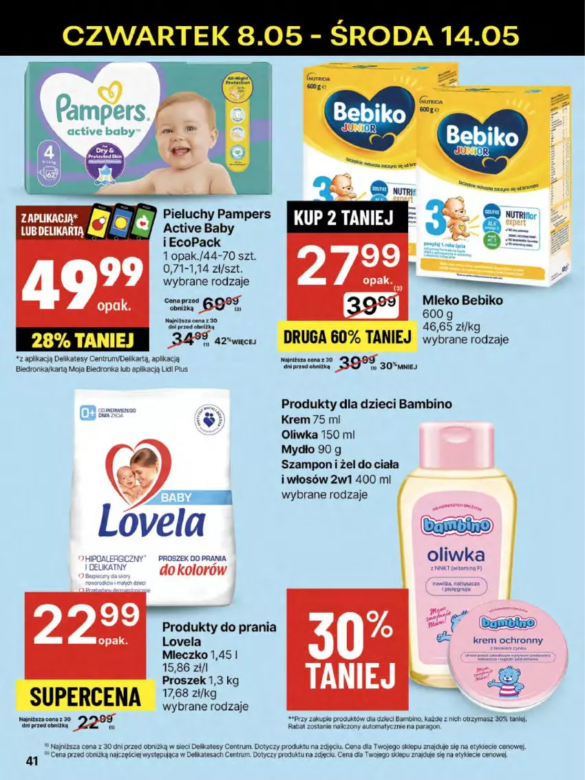 Gazetka promocyjna Delikatesy Centrum - Franczyza DC19 Czwartek - ważna 08.05 do 14.05.2025 - strona 41 - produkty: Bebiko, Dzieci, Lovela, Miecz, Mleko, Mydło, Pampers, Pieluchy, Proszek do prania, Rum, Szampon, Tusz