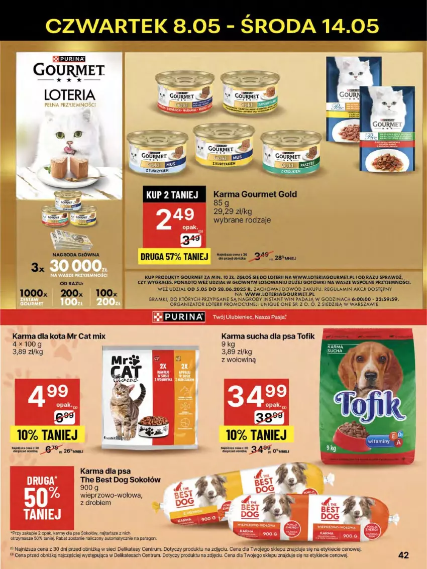 Gazetka promocyjna Delikatesy Centrum - Franczyza DC19 Czwartek - ważna 08.05 do 14.05.2025 - strona 42 - produkty: Gourmet Gold, Gra, Kurczak, Pur, Purina, Rum, Sok, Sokołów, Tuńczyk