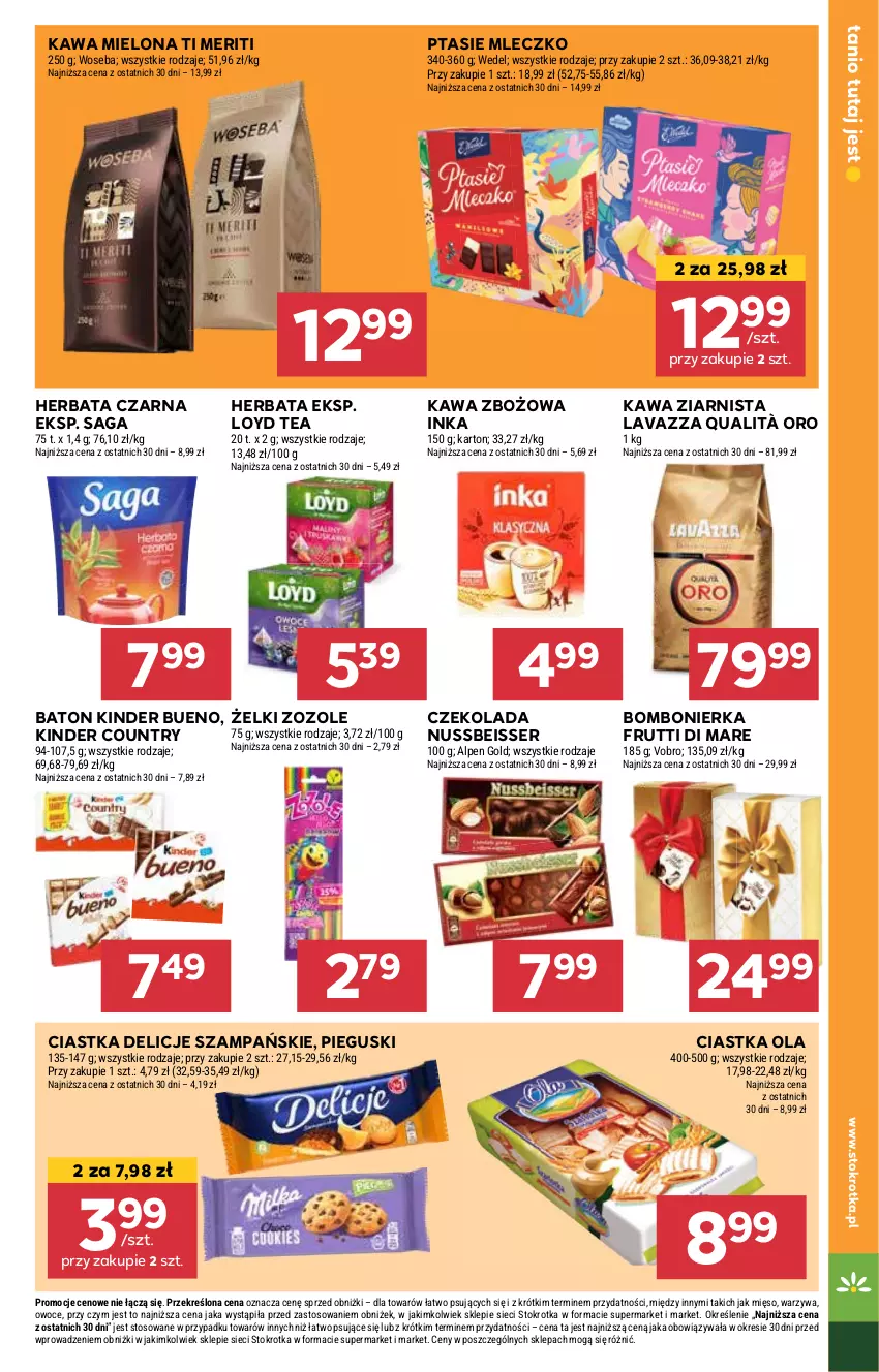 Gazetka promocyjna Stokrotka - Market Opole/Radom - ważna 13.02 do 19.02.2025 - strona 11 - produkty: Baton, Ciastka, Czekolada, Delicje, Herbata, Herbata czarna, Inka, Kawa, Kawa mielona, Kawa zbożowa, Kawa ziarnista, Kinder, Kinder Bueno, Lavazza, Loyd, Mięso, Mleczko, Owoce, Ptasie mleczko, Saga, Ser, Warzywa, Woseba