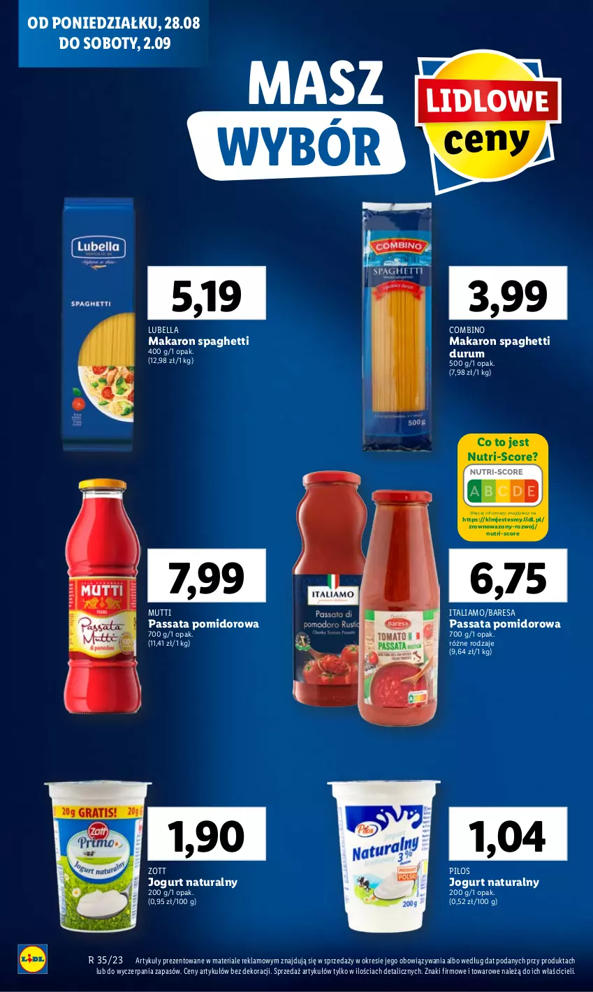 Gazetka promocyjna Lidl - GAZETKA - ważna 28.08 do 02.09.2023 - strona 20 - produkty: Bell, Bella, Jogurt, Jogurt naturalny, Lubella, Makaron, Pilos, Rum, Spaghetti, Wazon, Zott