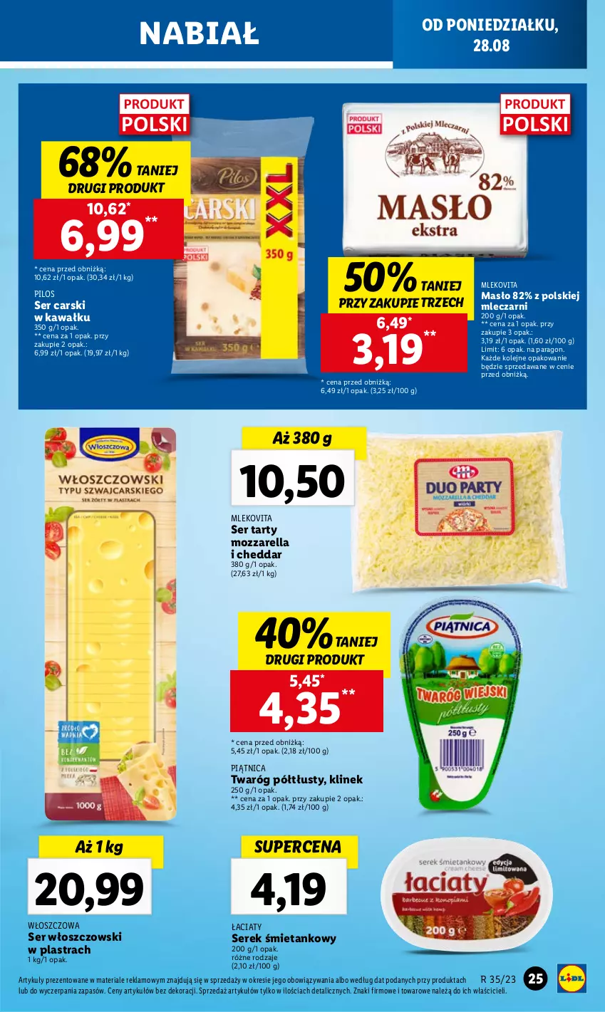 Gazetka promocyjna Lidl - GAZETKA - ważna 28.08 do 02.09.2023 - strona 39 - produkty: Cars, Cheddar, Kawa, Masło, Mleko, Mlekovita, Mozzarella, Olej, Piątnica, Pilos, Ser, Serek, Twaróg, Twaróg półtłusty, Włoszczowski