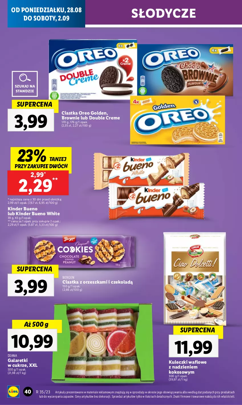 Gazetka promocyjna Lidl - GAZETKA - ważna 28.08 do 02.09.2023 - strona 54 - produkty: Brownie, Ciastka, Gala, Galaretki, Kinder, Kinder Bueno, Kokos, Oreo