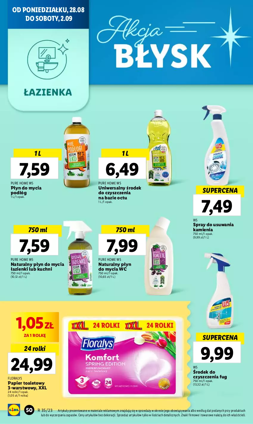 Gazetka promocyjna Lidl - GAZETKA - ważna 28.08 do 02.09.2023 - strona 64 - produkty: Flora, Papier, Papier toaletowy, Płyn do mycia, Płyn do mycia podłóg, Pur, Rolki