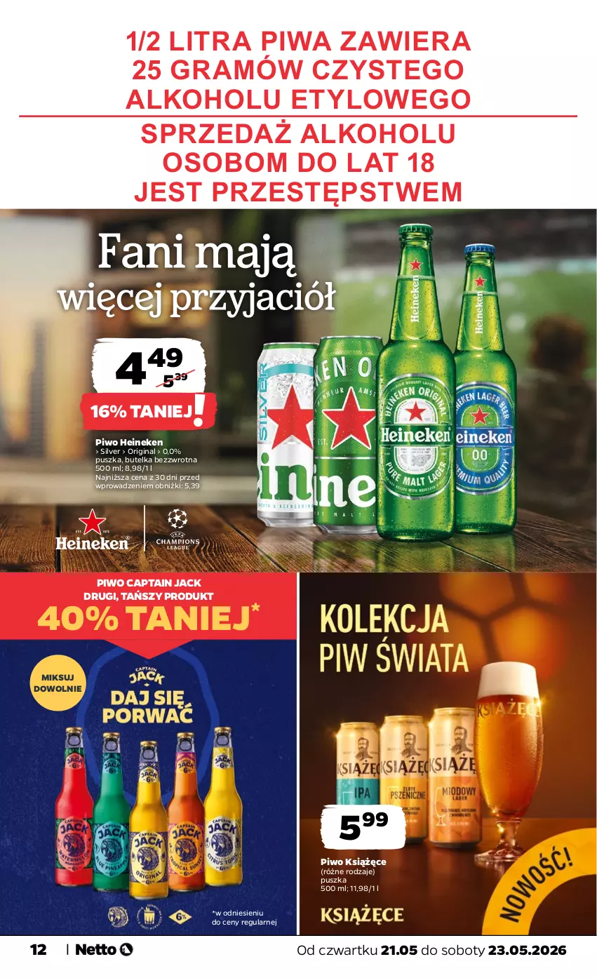 Gazetka promocyjna Netto - Od Czwartku - ważna 21.05 do 23.05.2026 - strona 12 - produkty: Captain Jack, Gin, Gra, Heineken, Książęce, Piwa, Piwo