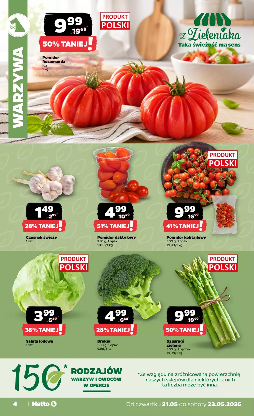 Gazetka promocyjna Netto - Od Czwartku - ważna 21.05 do 23.05.2026 - strona 4 - produkty: Czosnek, Sałat, Sałata lodowa, Warzywa