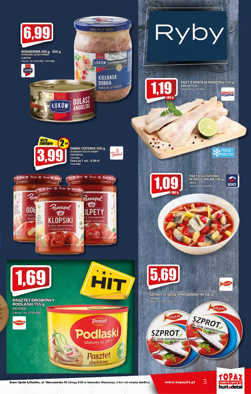 Gazetka promocyjna Topaz - Gazetka - ważna 09.09 do 15.09.2021 - strona 3 - produkty: Ananas, Filet z mintaja, Klopsiki, Mintaj, SEKO, Ser, Sos, Top