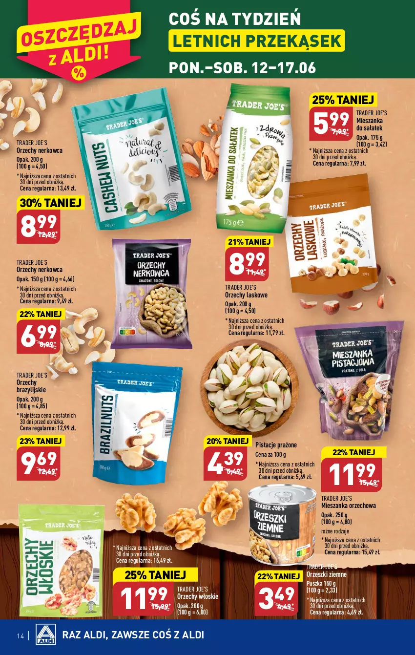 Gazetka promocyjna Aldi - Pełen katalog od 12.06 - ważna 12.06 do 17.06.2023 - strona 14 - produkty: Mieszanka orzechowa, Orzechy włoskie, Orzeszki, Orzeszki ziemne, Pistacje, Sałat