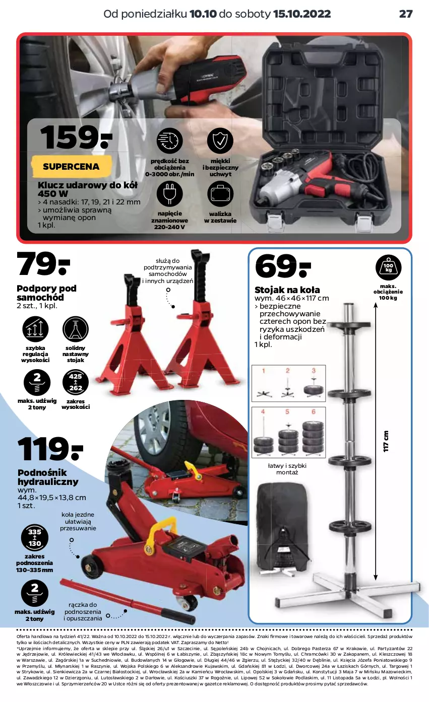 Gazetka promocyjna Netto - Akcesoria i dodatki - ważna 10.10 do 15.10.2022 - strona 3 - produkty: Dźwig, Fa, Klucz udarowy, Kujawski, Piec, Podlaski, Por, Samochód, Sok, Stock, Stojak, Top, Walizka