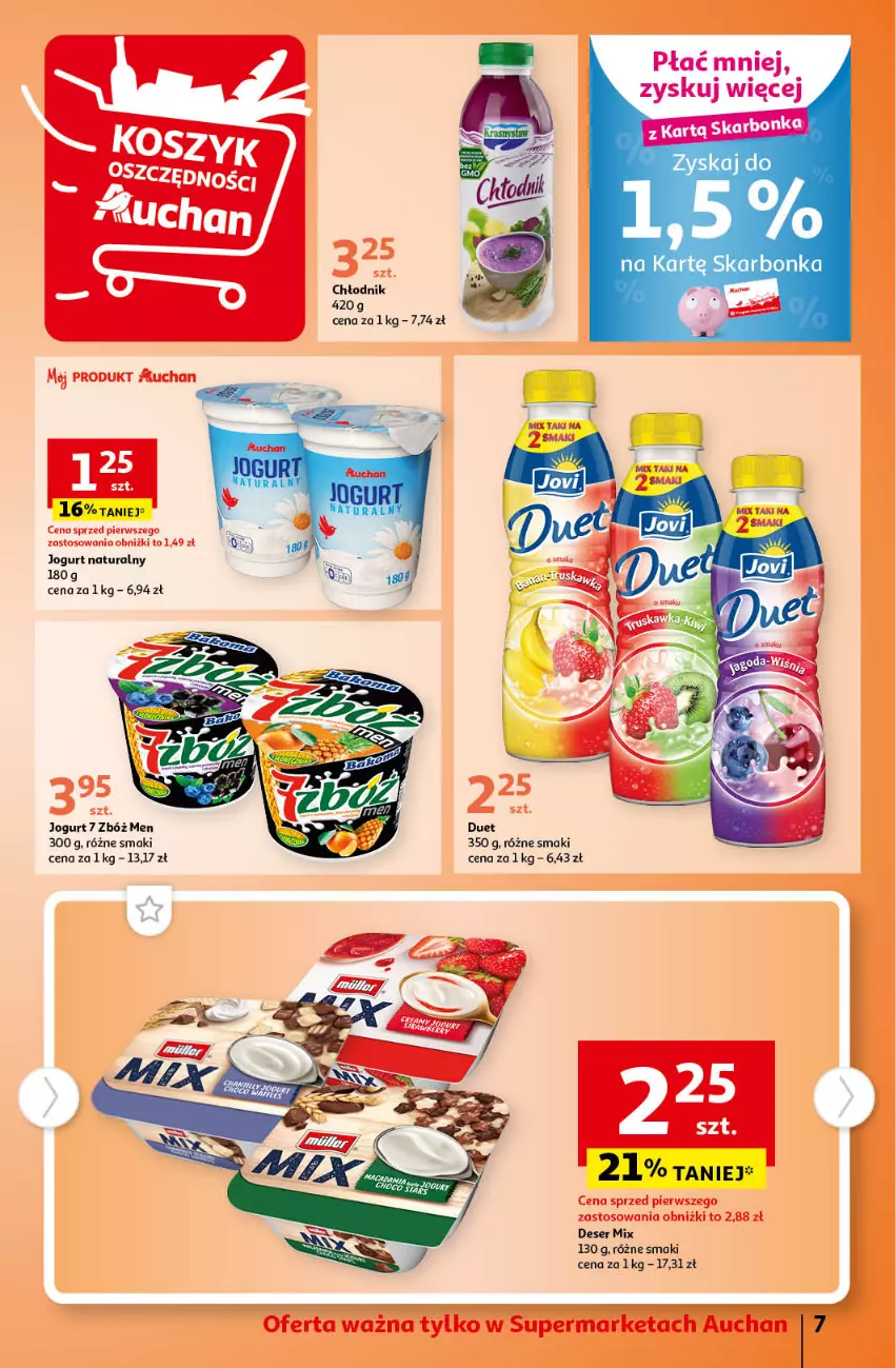 Gazetka promocyjna Auchan - Gazetka TANIE zakupy Supermarket Auchan - ważna 17.08 do 23.08.2023 - strona 7 - produkty: Deser, Jogurt, Jogurt naturalny, Ser