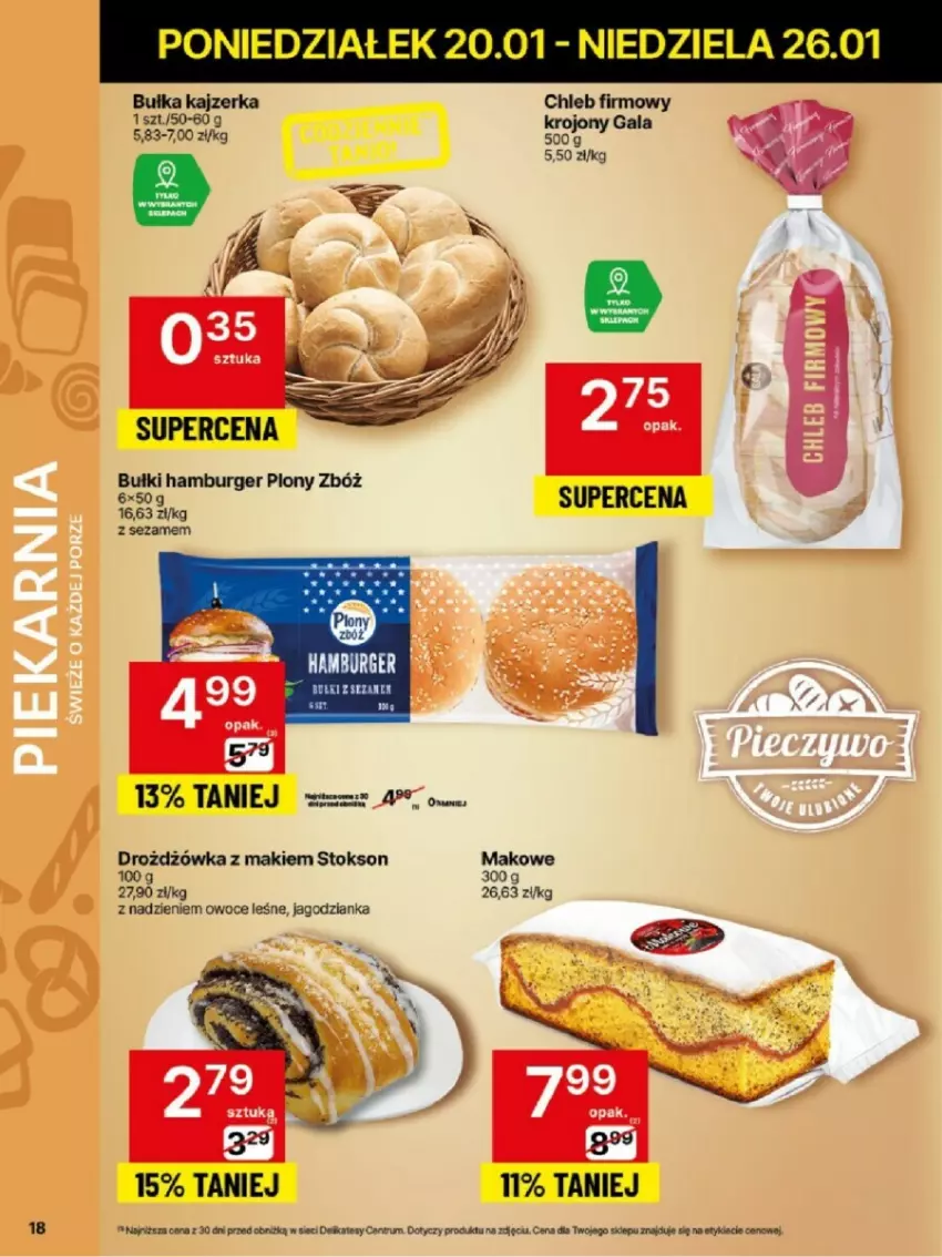 Gazetka promocyjna Delikatesy Centrum - ważna 20.01 do 26.01.2025 - strona 10 - produkty: Bułka, Burger, Chleb, Gala, Hamburger, Jagodzianka, Kajzerka, Owoce, Rum, Sezam