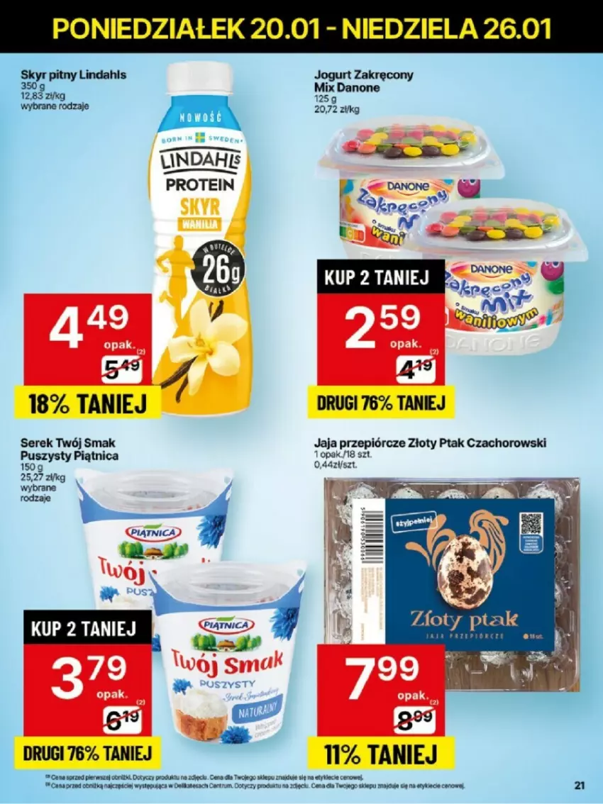 Gazetka promocyjna Delikatesy Centrum - ważna 20.01 do 26.01.2025 - strona 14 - produkty: Danone, Jaja, Jogurt, Piątnica, Rum, Ser, Serek, Twój Smak