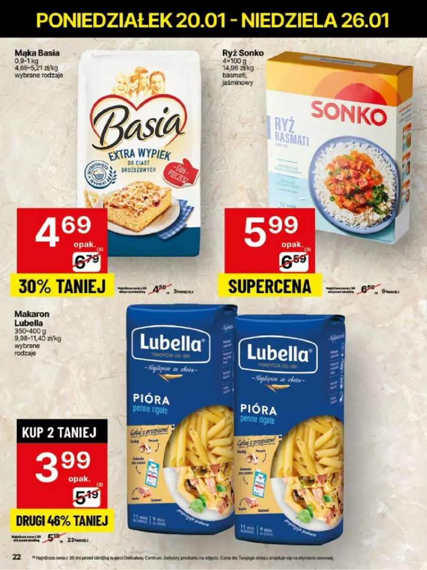 Gazetka promocyjna Delikatesy Centrum - ważna 20.01 do 26.01.2025 - strona 15 - produkty: Basia, Bell, Bella, Lubella, Mąka, Makaron, Rum, Ryż, Sonko