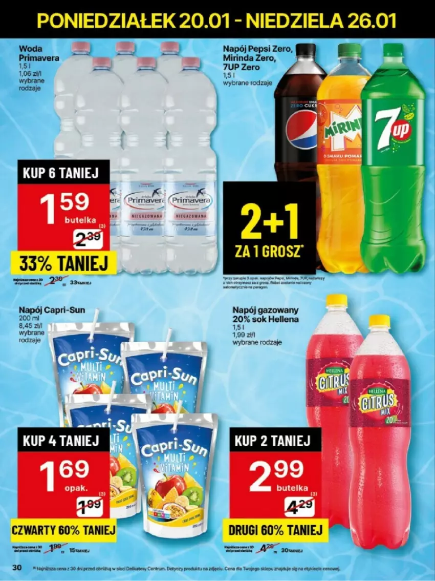 Gazetka promocyjna Delikatesy Centrum - ważna 20.01 do 26.01.2025 - strona 24 - produkty: 7up, Fa, Hellena, Mirinda, Napój, Napój gazowany, Pepsi, Prima, Primavera, Rum, Sok, Woda