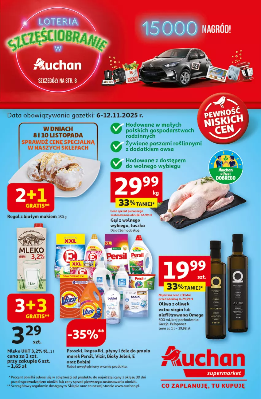 Gazetka promocyjna Auchan - Pewność niskich cen Supermarket - ważna 06.11 do 12.11.2025 - strona 1 - produkty: Biały Jeleń, Fa, Gin, Gra, Mleko, Oliwa, Oliwa z oliwek, Persil, Top, Tusz, Vizir