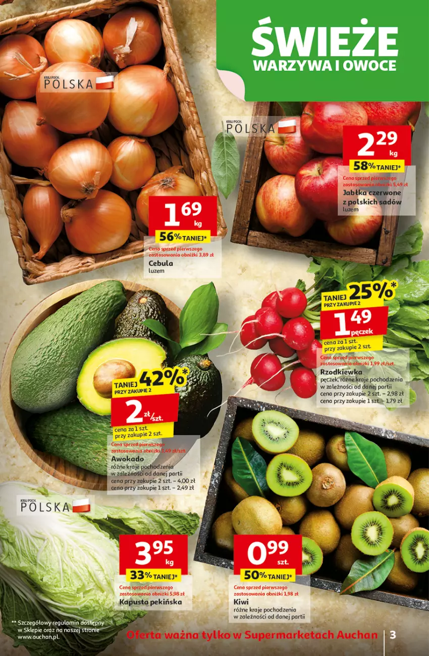 Gazetka promocyjna Auchan - Pewność niskich cen Supermarket - ważna 06.11 do 12.11.2025 - strona 3 - produkty: Cebula, Kiwi, Owoce, Rzodkiewka, Warzywa, Warzywa i owoce