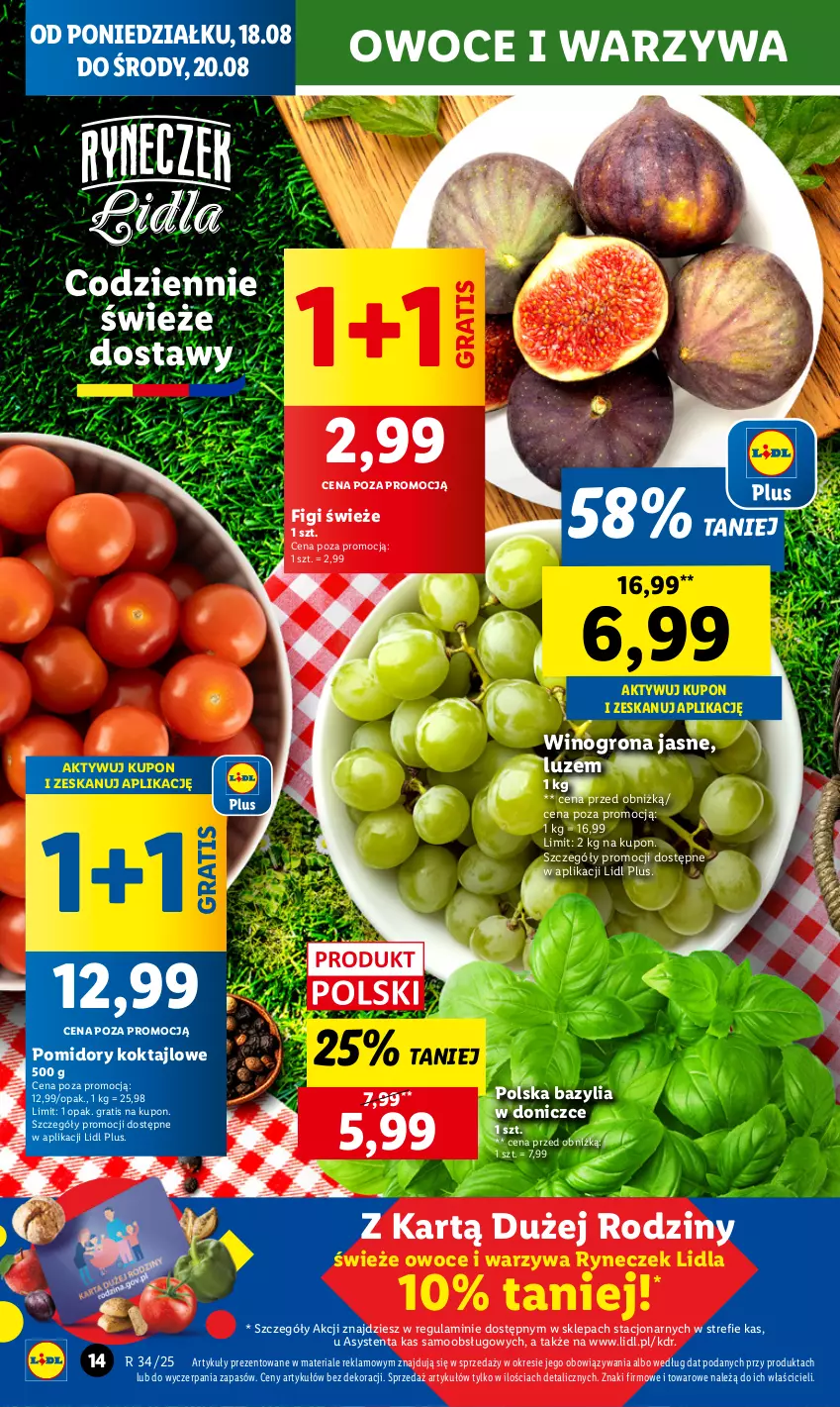 Gazetka promocyjna Lidl - GAZETKA - ważna 18.08 do 20.08.2025 - strona 18 - produkty: Bazyl, Bazylia, Figi, Gra, Owoce, Pomidory, Warzywa, Wino, Winogrona