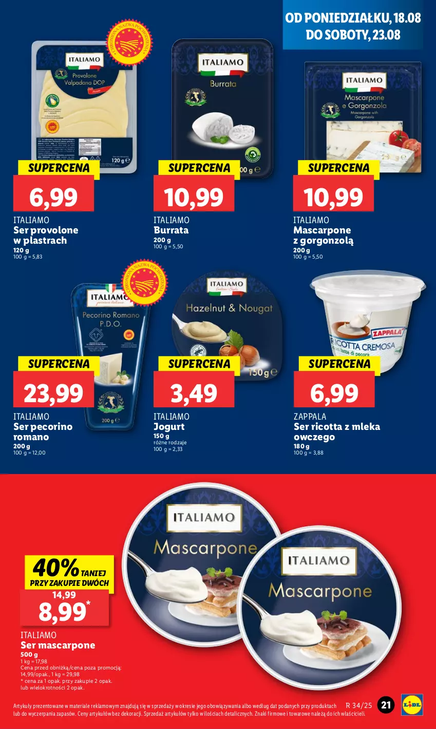 Gazetka promocyjna Lidl - GAZETKA - ważna 18.08 do 20.08.2025 - strona 25 - produkty: Burrata, Jogurt, Mascarpone, Pecorino, Ricotta, Ser