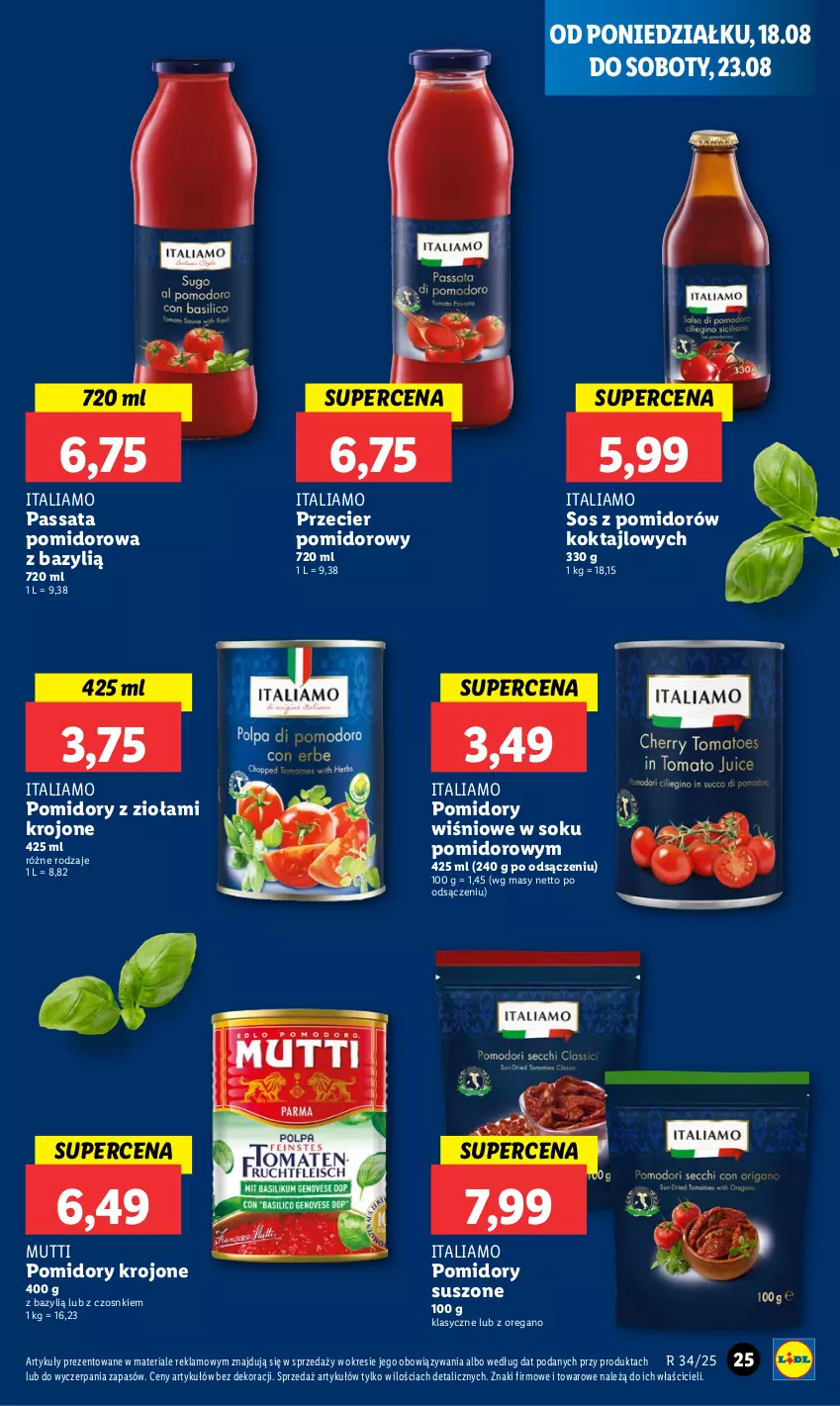 Gazetka promocyjna Lidl - GAZETKA - ważna 18.08 do 20.08.2025 - strona 29 - produkty: Bazyl, Pomidory, Pomidory krojone, Sok, Sos