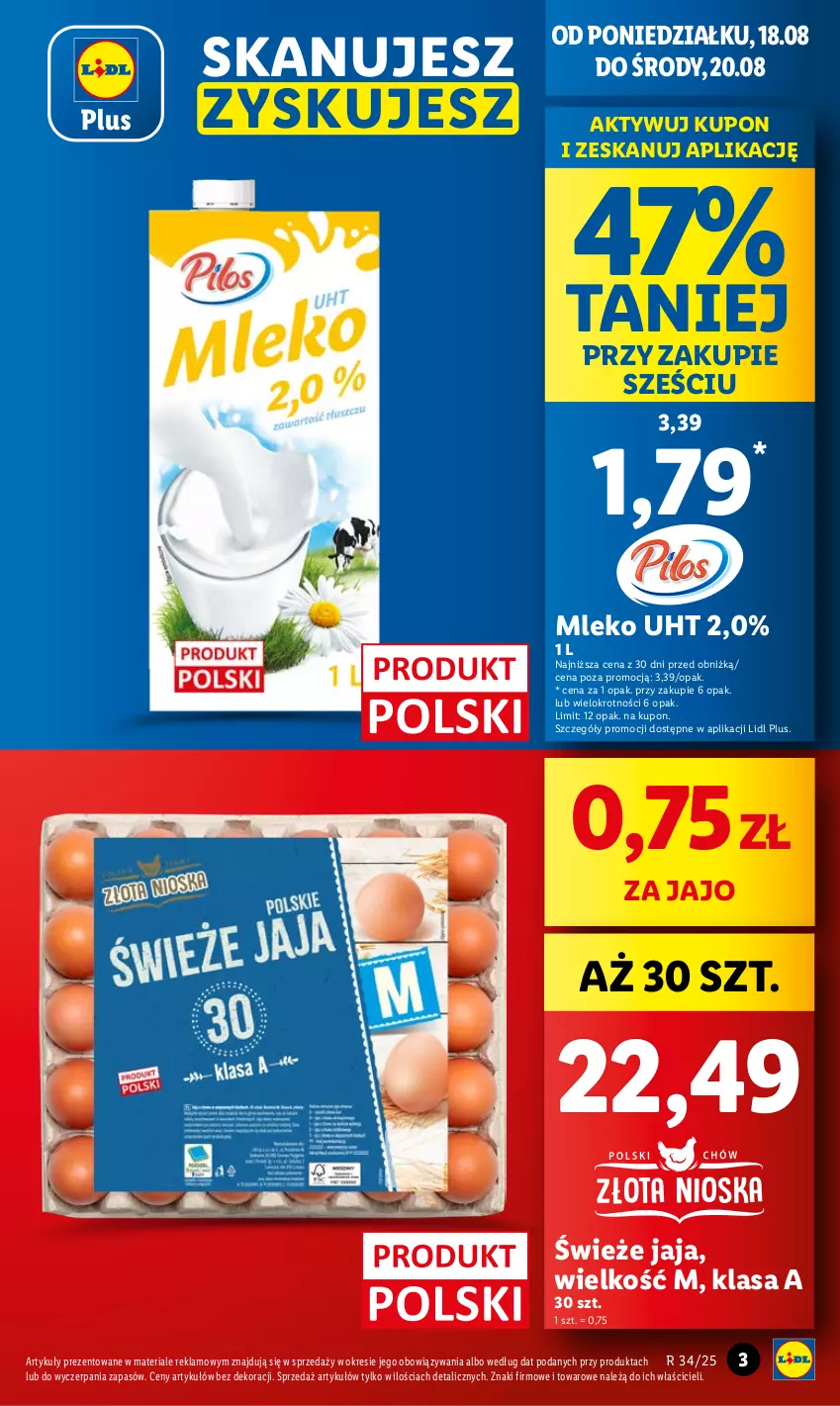Gazetka promocyjna Lidl - GAZETKA - ważna 18.08 do 20.08.2025 - strona 3 - produkty: Jaja, Mleko