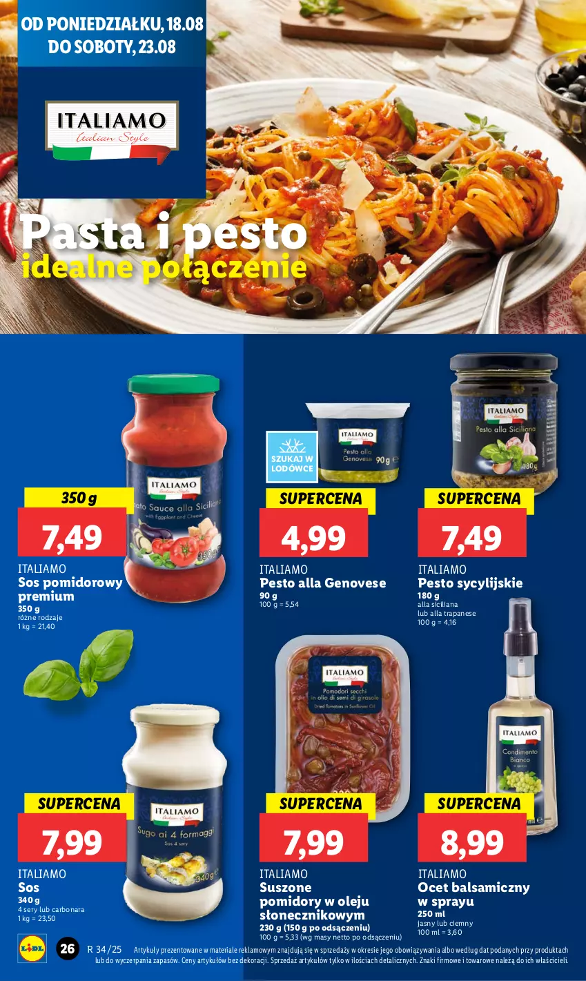 Gazetka promocyjna Lidl - GAZETKA - ważna 18.08 do 20.08.2025 - strona 30 - produkty: Ocet, Ocet balsamiczny, Olej, Pesto, Pomidory, Ser, Sos, Sos pomidorowy, Suszone pomidory