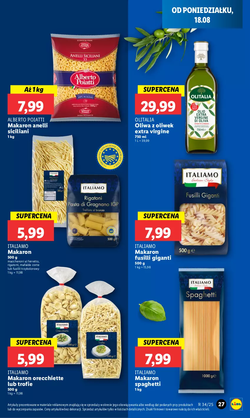 Gazetka promocyjna Lidl - GAZETKA - ważna 18.08 do 20.08.2025 - strona 31 - produkty: Fa, Gin, Makaron, Oliwa, Oliwa z oliwek, Spaghetti