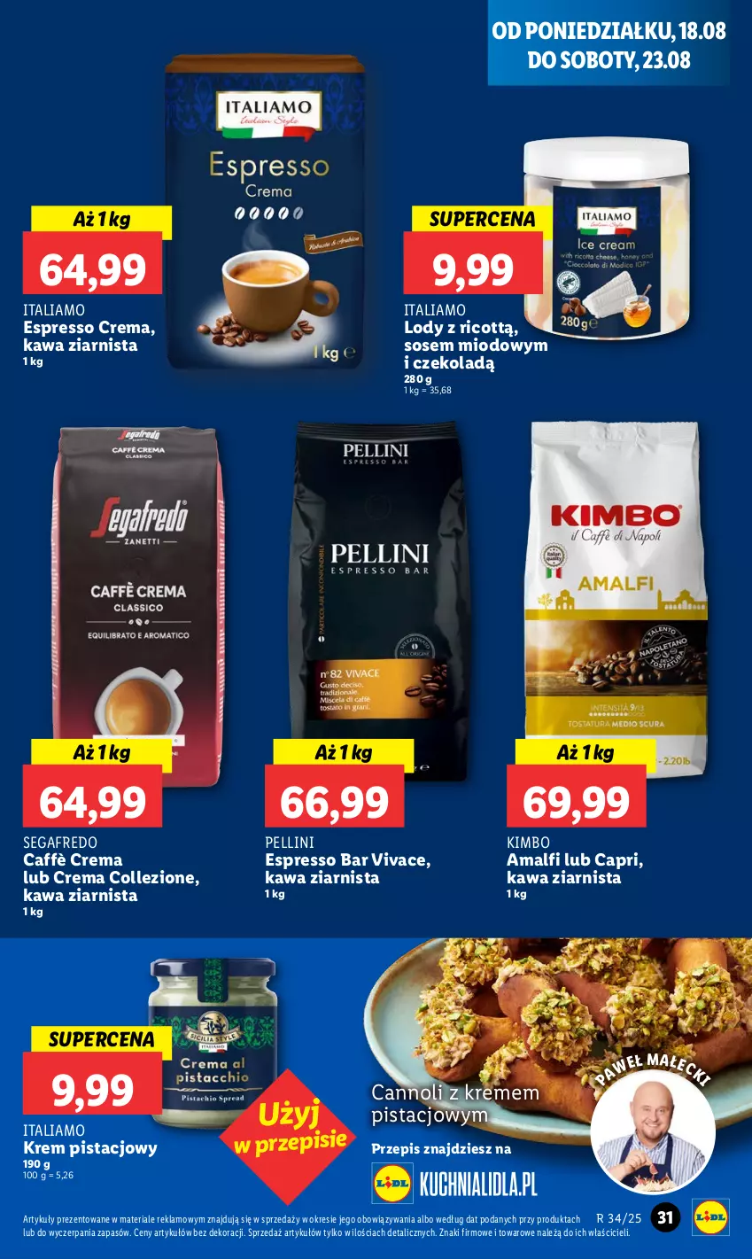 Gazetka promocyjna Lidl - GAZETKA - ważna 18.08 do 20.08.2025 - strona 35 - produkty: Kawa, Kawa ziarnista, Krem pistacjowy, Lody, Segafredo, Sos