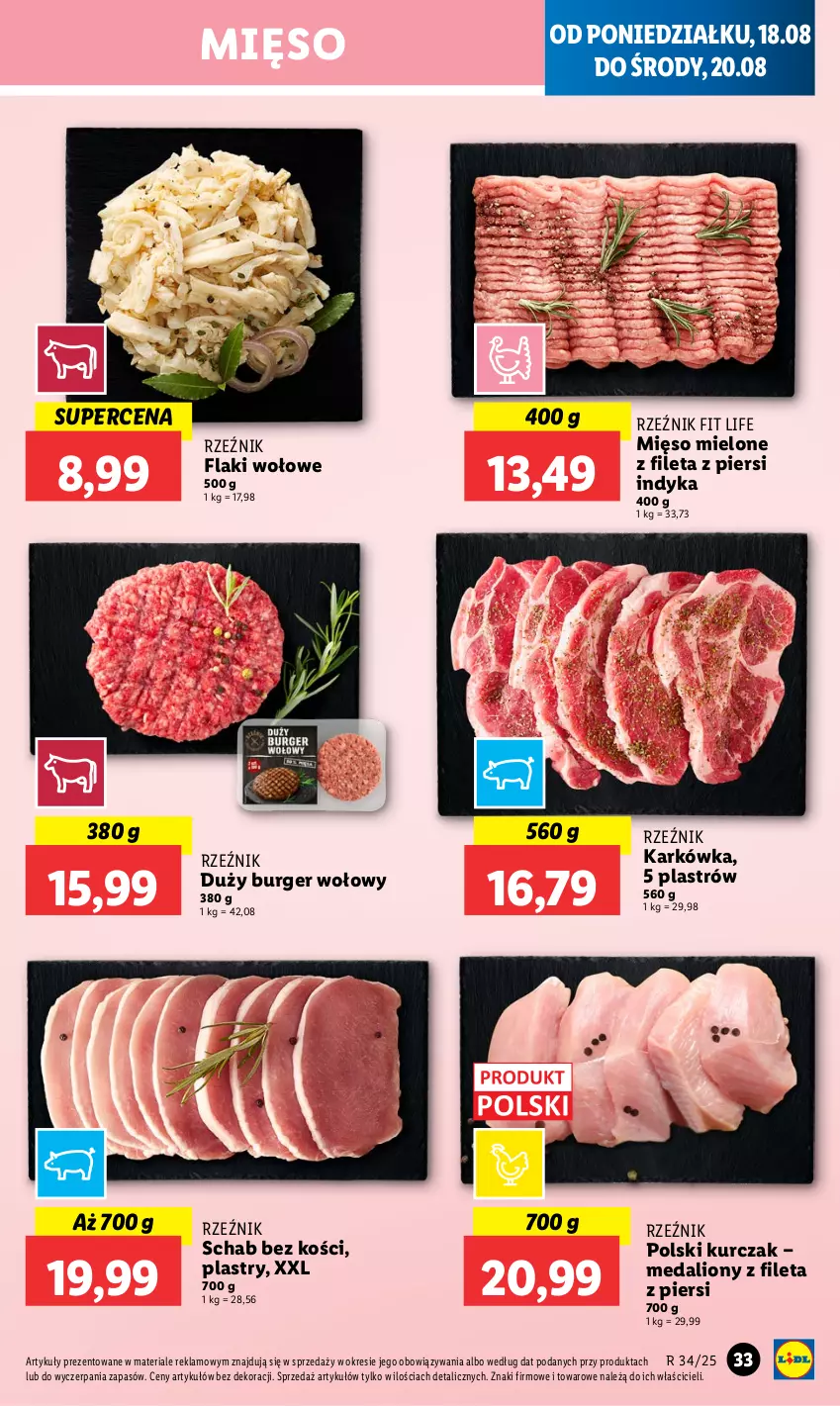 Gazetka promocyjna Lidl - GAZETKA - ważna 18.08 do 20.08.2025 - strona 37 - produkty: Burger, Flaki, Flaki wołowe, Kurczak, Lion, Mięso, Mięso mielone, Schab bez kości