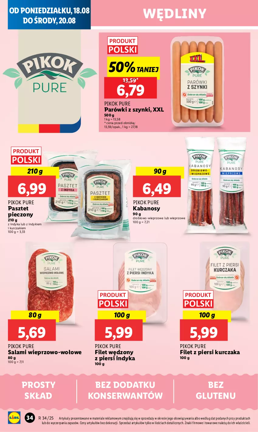 Gazetka promocyjna Lidl - GAZETKA - ważna 18.08 do 20.08.2025 - strona 38 - produkty: Filet z piersi kurczaka, Kabanos, Kurczak, Parówki, Parówki z szynki, Pasztet, Piec, PIKOK, Pur, Salami, Ser