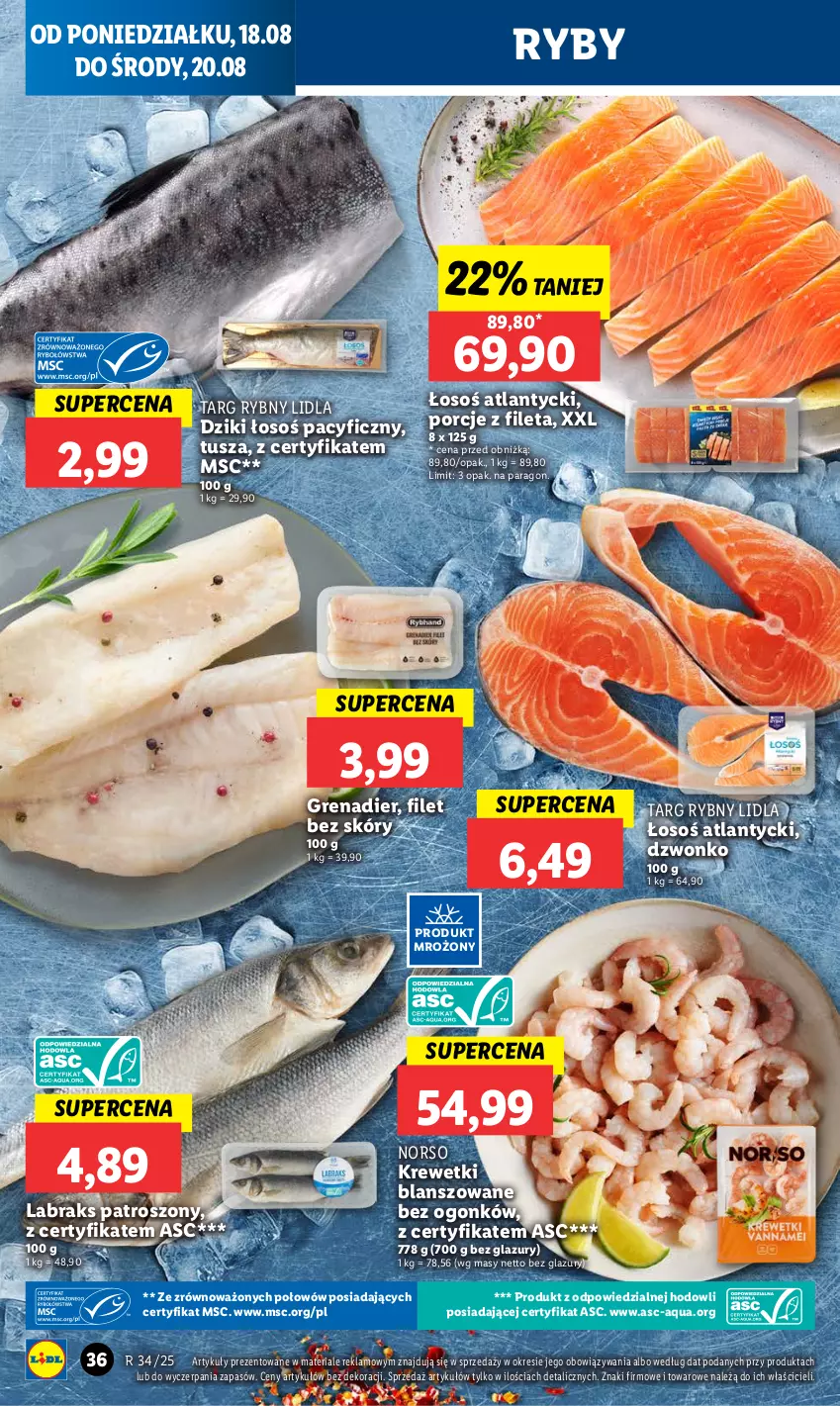 Gazetka promocyjna Lidl - GAZETKA - ważna 18.08 do 20.08.2025 - strona 40 - produkty: Grenadier, Krewetki, Lazur, Por, Tusz