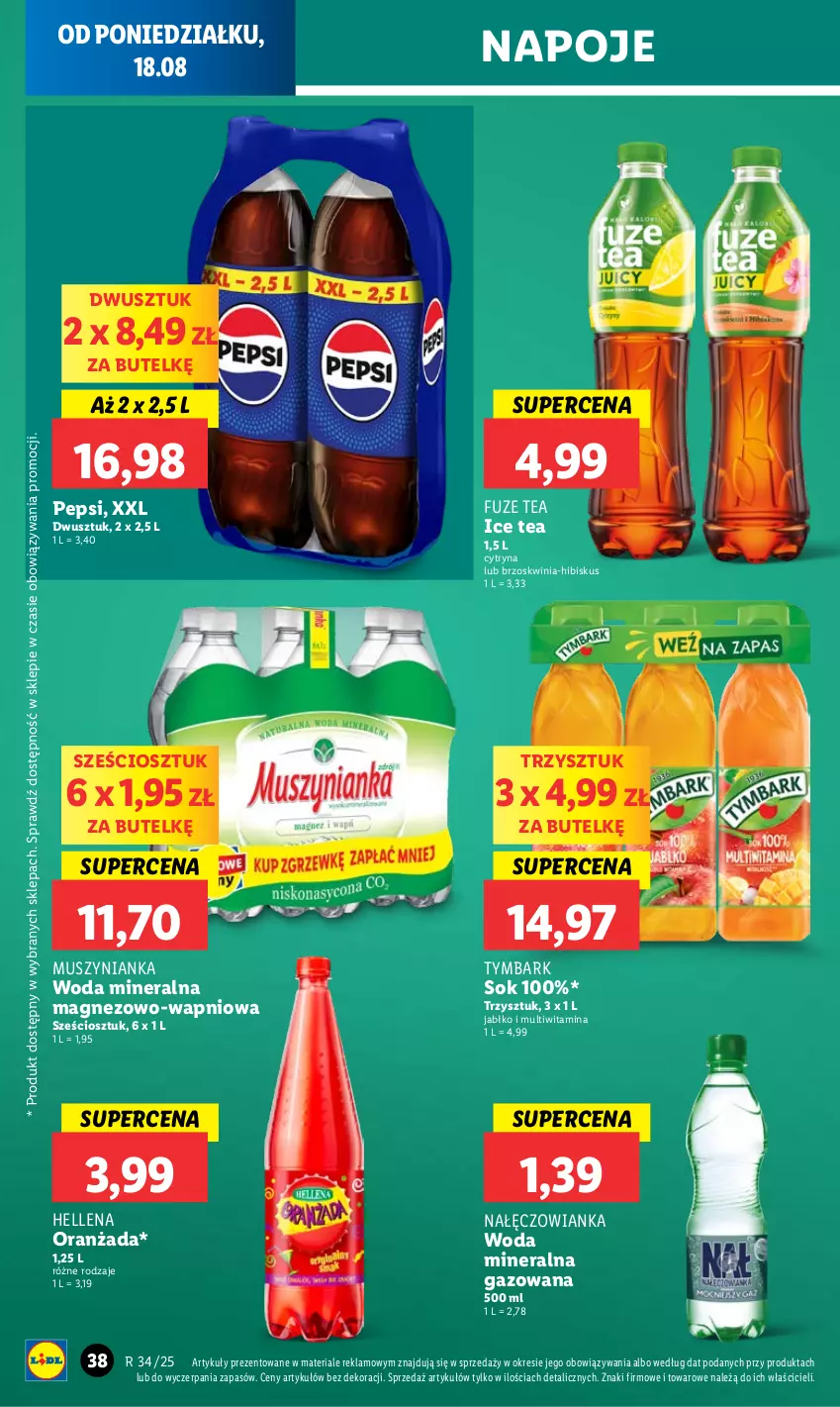 Gazetka promocyjna Lidl - GAZETKA - ważna 18.08 do 20.08.2025 - strona 42 - produkty: Hellena, Hibiskus, Ice tea, Magnez, Mus, Muszynianka, Nałęczowianka, Napoje, Oranżada, Pepsi, Sok, Tymbark, Woda, Woda mineralna