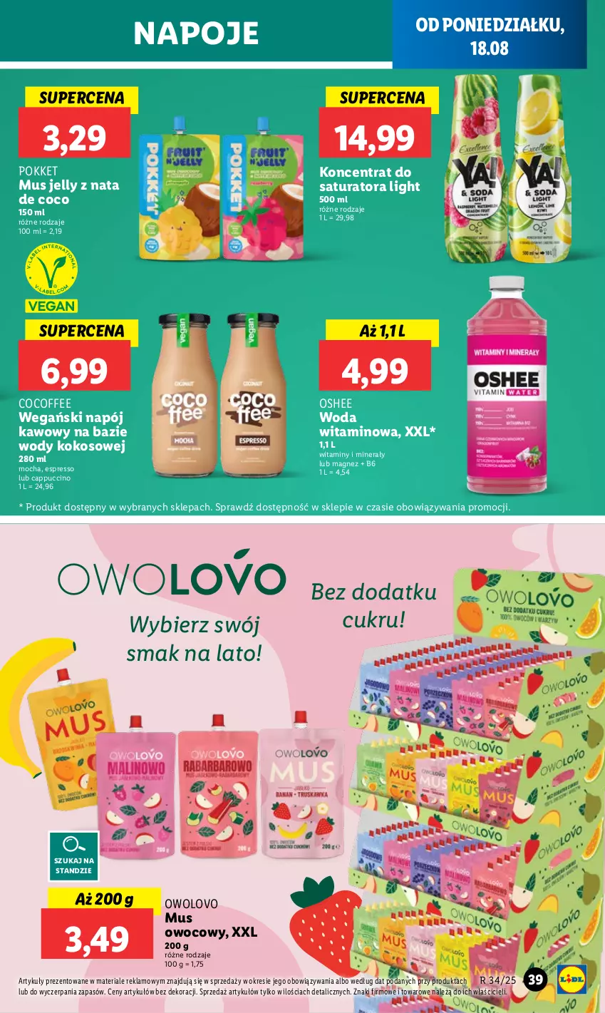Gazetka promocyjna Lidl - GAZETKA - ważna 18.08 do 20.08.2025 - strona 43 - produkty: Cappuccino, Kokos, Magnez, Mus, Napój, Napoje, Oshee, Woda