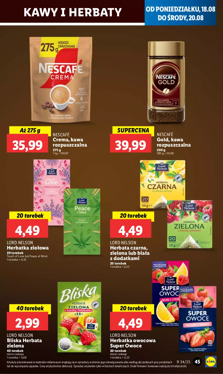 Gazetka promocyjna Lidl - GAZETKA - ważna 18.08 do 20.08.2025 - strona 53 - produkty: Herbata, Herbata czarna, Kawa, Kawa rozpuszczalna, Nescafé, Owoce, Torebka