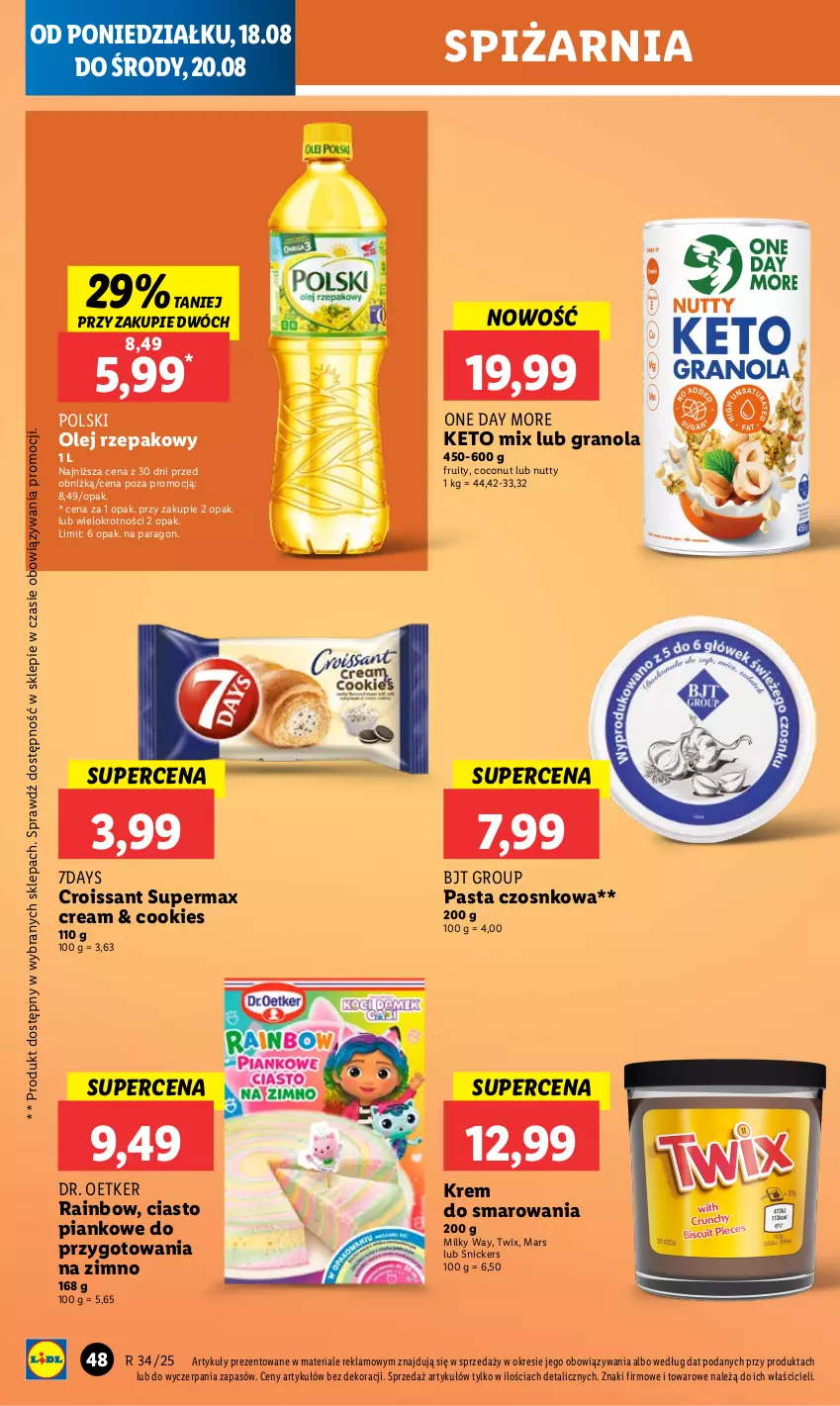 Gazetka promocyjna Lidl - GAZETKA - ważna 18.08 do 20.08.2025 - strona 56 - produkty: Croissant, Dr. Oetker, Gra, Granola, Mars, Milky Way, Olej, Olej rzepakowy, Snickers, Twix