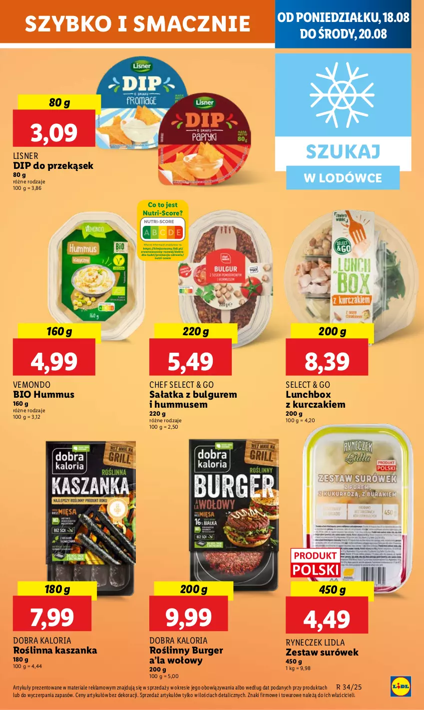 Gazetka promocyjna Lidl - GAZETKA - ważna 18.08 do 20.08.2025 - strona 57 - produkty: Bulgur, Burger, Hummus, Kasza, Kaszanka, Kurczak, LG, Lisner, Mus, Roślinny burger, Sałat, Sałatka