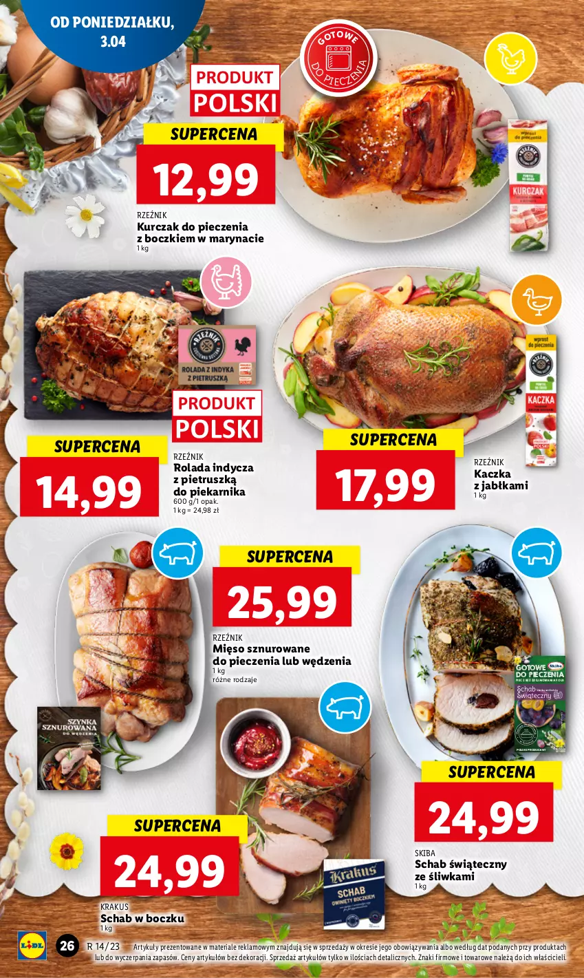 Gazetka promocyjna Lidl - GAZETKA - ważna 03.04 do 05.04.2023 - strona 30 - produkty: Buraczki, Cebula, Chrzan, Gałka, Jabłka, Kaczka, Kopytka, Krakus, Kurczak, Lack, Mięso, Mus, Nuty, Piec, Piekarnik, Pieprz, Por, Przyprawy, Rolada, Sok, Sól, Sos, Sport, Sznurek, Tran, Wagi