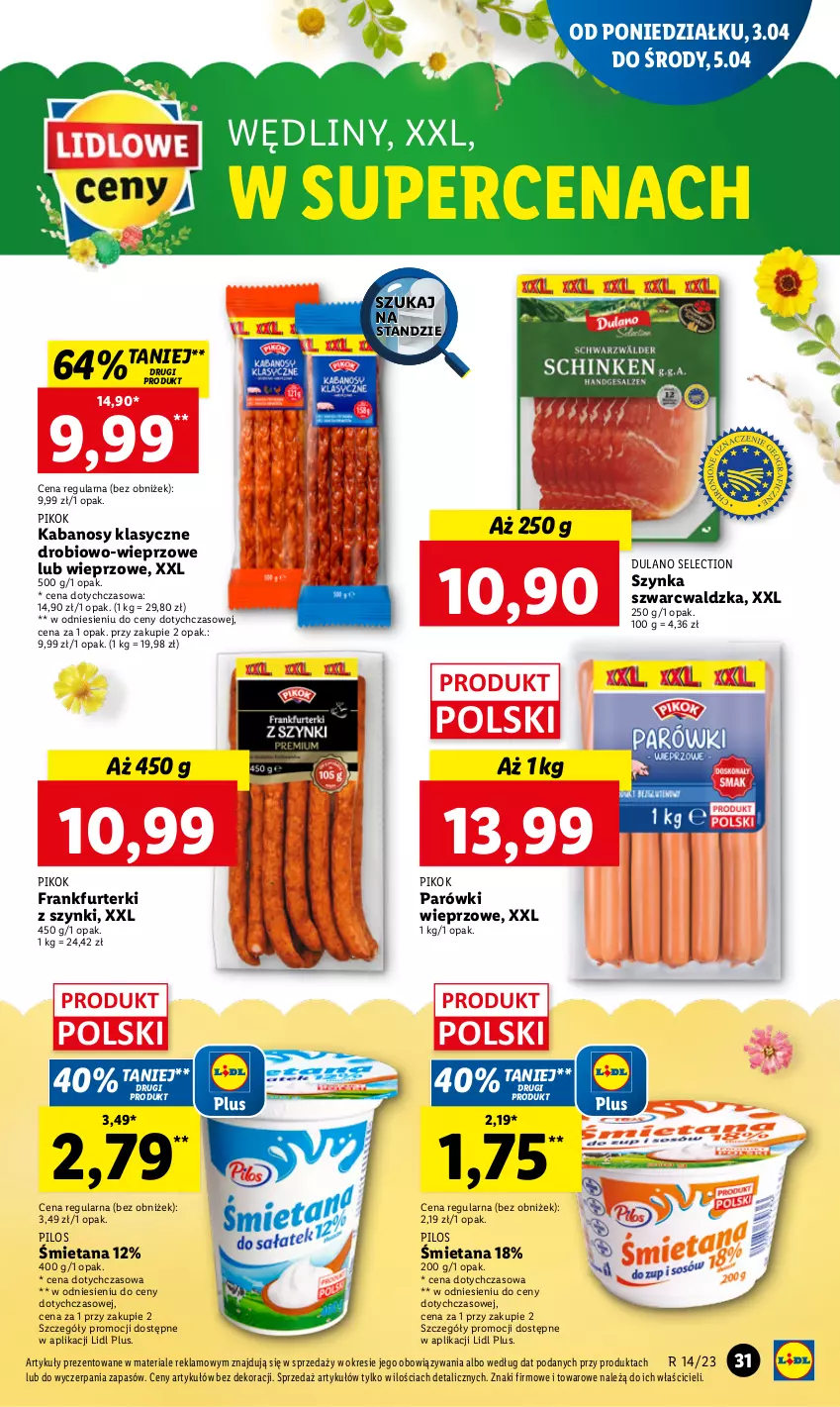 Gazetka promocyjna Lidl - GAZETKA - ważna 03.04 do 05.04.2023 - strona 35 - produkty: Dulano, Frankfurterki, Kabanos, Parówki, PIKOK, Pilos, Szynka