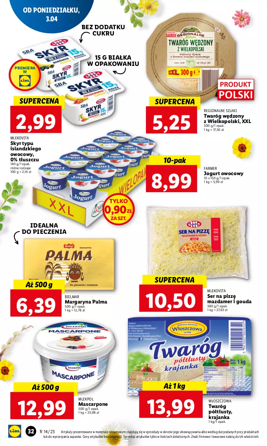 Gazetka promocyjna Lidl - GAZETKA - ważna 03.04 do 05.04.2023 - strona 36 - produkty: Fa, Gouda, Isla, Jogurt, Jogurt owocowy, Margaryna, Mascarpone, Mazdamer, Mleko, Mlekovita, Palma, Piec, Ser, Twaróg, Twaróg półtłusty