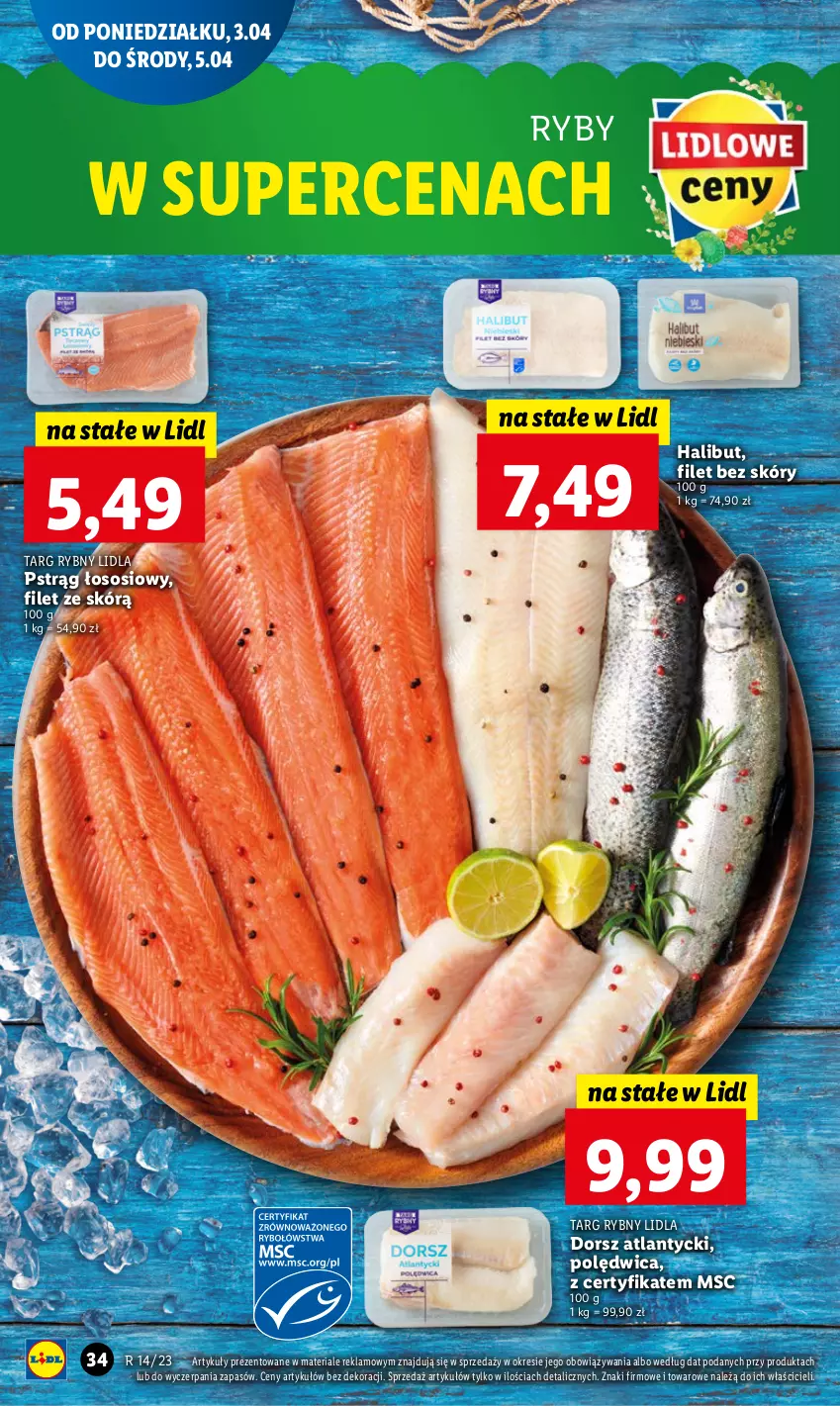 Gazetka promocyjna Lidl - GAZETKA - ważna 03.04 do 05.04.2023 - strona 38 - produkty: Dorsz, Halibut, Polędwica, Pstrąg, Pstrąg łososiowy, Sos