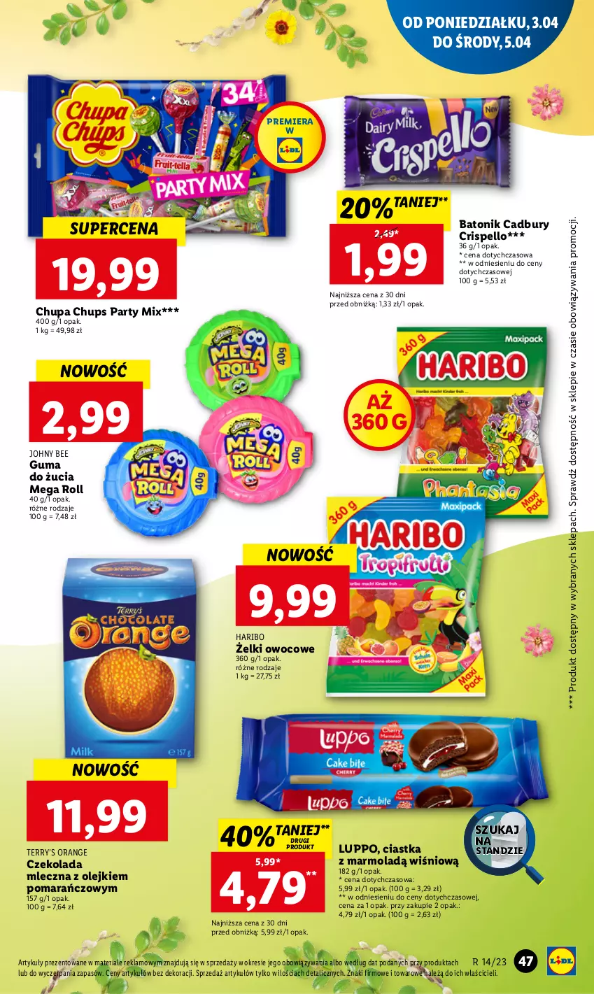 Gazetka promocyjna Lidl - GAZETKA - ważna 03.04 do 05.04.2023 - strona 53 - produkty: Baton, Chupa Chups, Ciastka, Czekolada, Czekolada mleczna, Guma do żucia, Haribo, Mola, Olej, Tonik