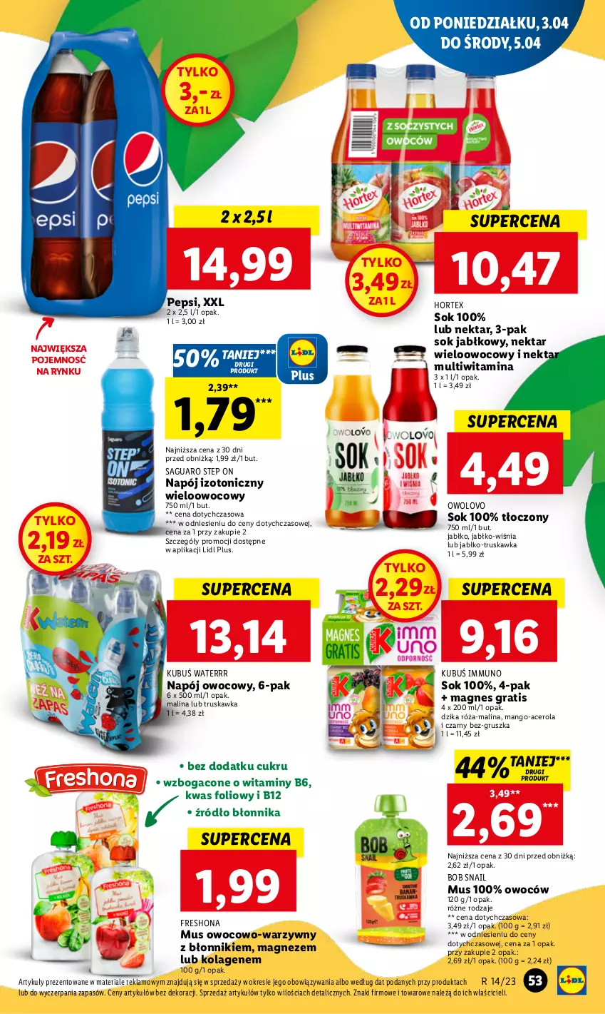 Gazetka promocyjna Lidl - GAZETKA - ważna 03.04 do 05.04.2023 - strona 59 - produkty: Acer, Dzika róża, Gra, Hortex, Kolagen, Kubuś, Kubuś Waterrr, Magnez, Mango, Mus, Napój, Napój izotoniczny, Nektar, Pepsi, Róża, Sok, Sok jabłkowy