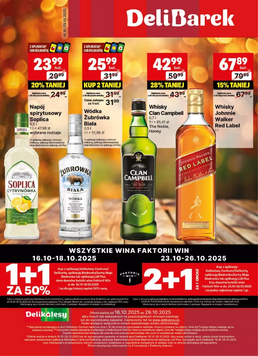 Gazetka promocyjna Delikatesy Centrum - Delibarek DC42-DC43 - ważna 16.10 do 29.10.2025 - strona 1 - produkty: Bell, Fa, Napój, Rum, Soplica, Whisky, Wódka