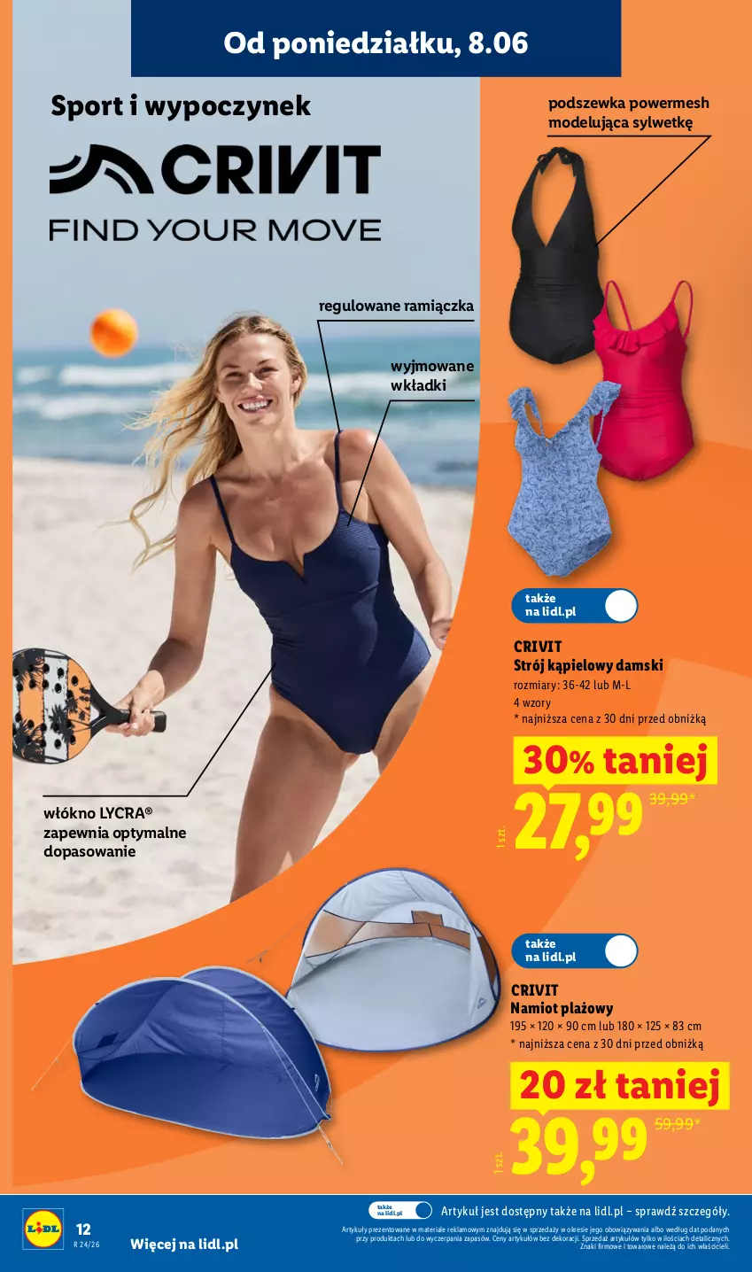 Gazetka promocyjna Lidl - Katalog ważny od 8.06 - ważna 08.06 do 13.06.2026 - strona 12 - produkty: Namiot, Por, Sport, Strój kąpielowy, Wkładki