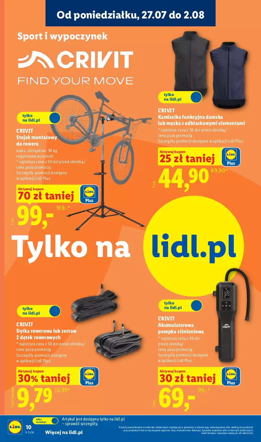 Gazetka promocyjna Lidl - Gazetka ważna od 27.07. do 01.08. - ważna 27.07 do 01.08.2026 - strona 10 - produkty: Akumulator, Kamizelka, Pompka, Por, Rower, Sok, Sport, Stojak