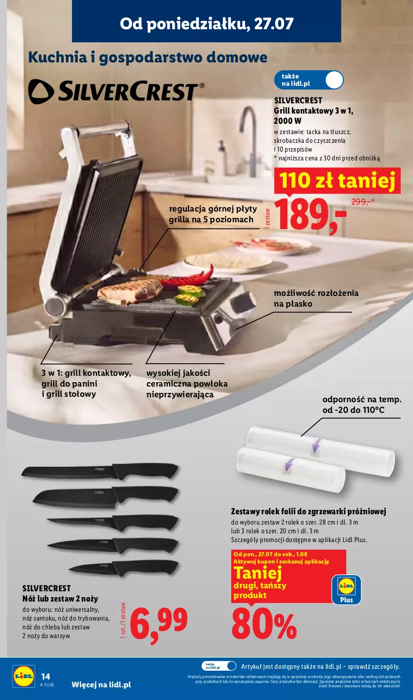 Gazetka promocyjna Lidl - Gazetka ważna od 27.07. do 01.08. - ważna 27.07 do 01.08.2026 - strona 14 - produkty: Chleb, Grill, Grill kontaktowy, Kuchnia, Noż, Nóż do chleba, Nóż uniwersalny, Por, Silvercrest, Skrobaczka, Sok