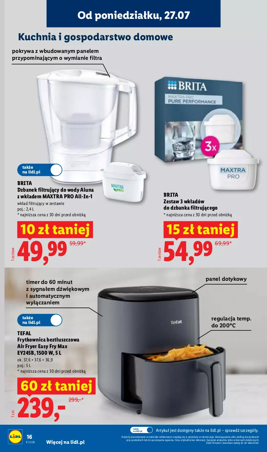 Gazetka promocyjna Lidl - Gazetka ważna od 27.07. do 01.08. - ważna 27.07 do 01.08.2026 - strona 16 - produkty: Brit, Brita, Dzbanek, Dzbanek filtrujący, Fa, Kuchnia, Pokrywa, Tefal, Wkład filtrujący
