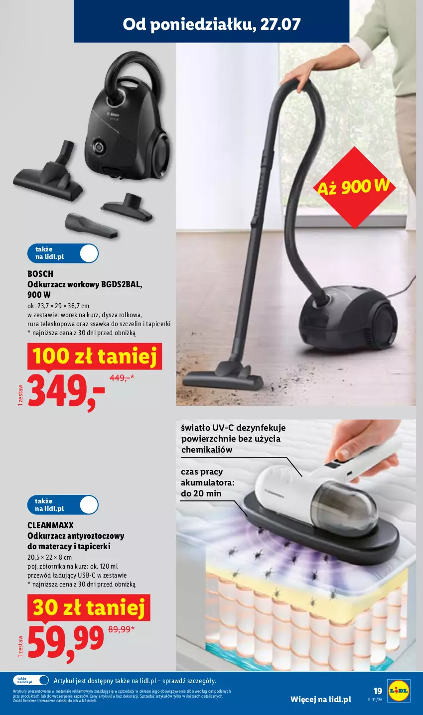 Gazetka promocyjna Lidl - Gazetka ważna od 27.07. do 01.08. - ważna 27.07 do 01.08.2026 - strona 19 - produkty: Akumulator, Bosch, Materac, Odkurzacz, Przewód, Rura, Teleskop, Tera