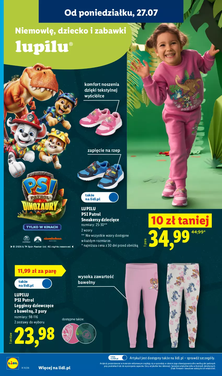 Gazetka promocyjna Lidl - Gazetka ważna od 27.07. do 01.08. - ważna 27.07 do 01.08.2026 - strona 28 - produkty: Dzieci, Gin, Legginsy, Psi Patrol, Ser, Sneakersy, Sok