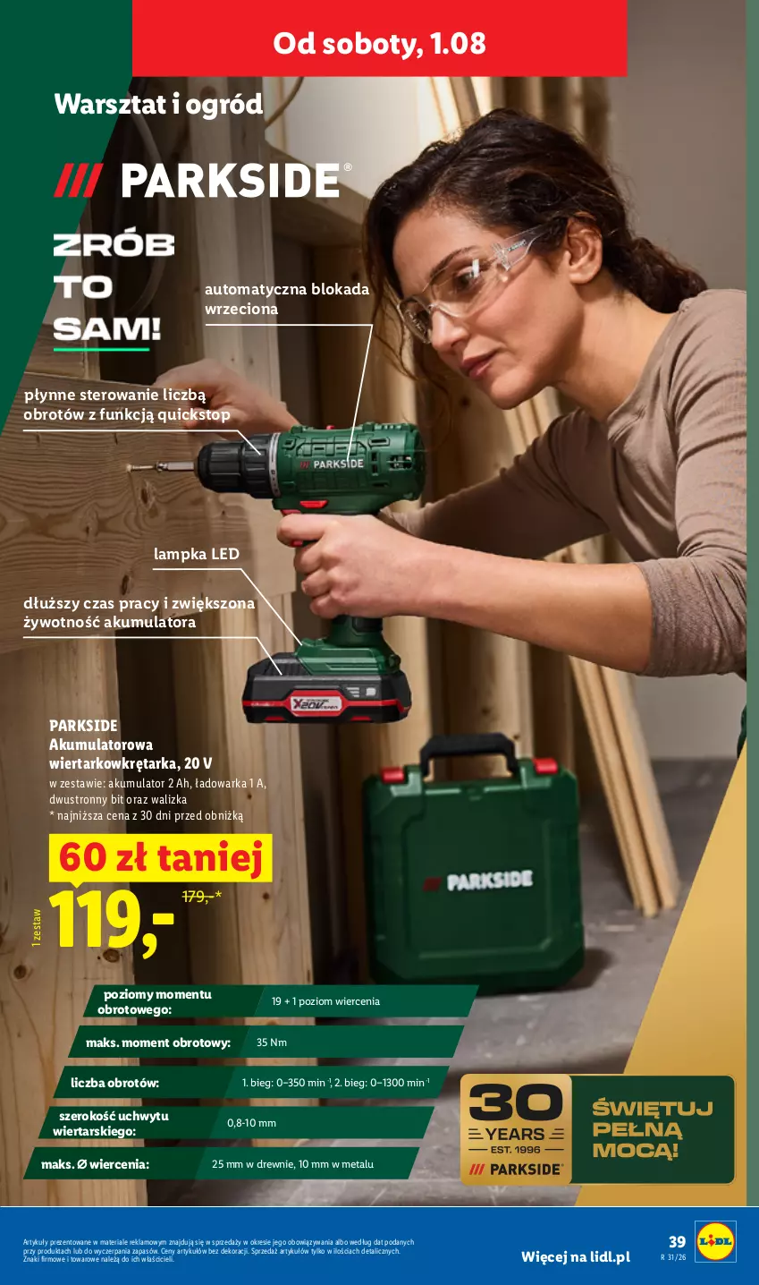 Gazetka promocyjna Lidl - Gazetka ważna od 27.07. do 01.08. - ważna 27.07 do 01.08.2026 - strona 45 - produkty: Akumulator, Akumulatorowa wiertarkowkrętark, Ogród, Parkside, Tarka, Top, Walizka, Warka, Wiertarkowkrętarka, Wkręt, Wkrętarka