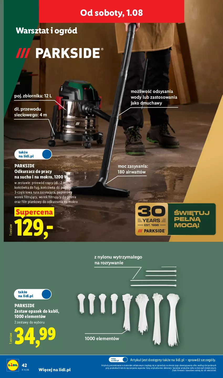 Gazetka promocyjna Lidl - Gazetka ważna od 27.07. do 01.08. - ważna 27.07 do 01.08.2026 - strona 48 - produkty: Odkurzacz, Ogród, Papier, Parkside, Pasek, Przewód, Rura